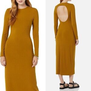 Anthropologie Daily Ritual Mustard Yellow Ribbed Long Sleeve Dress Sz XXL